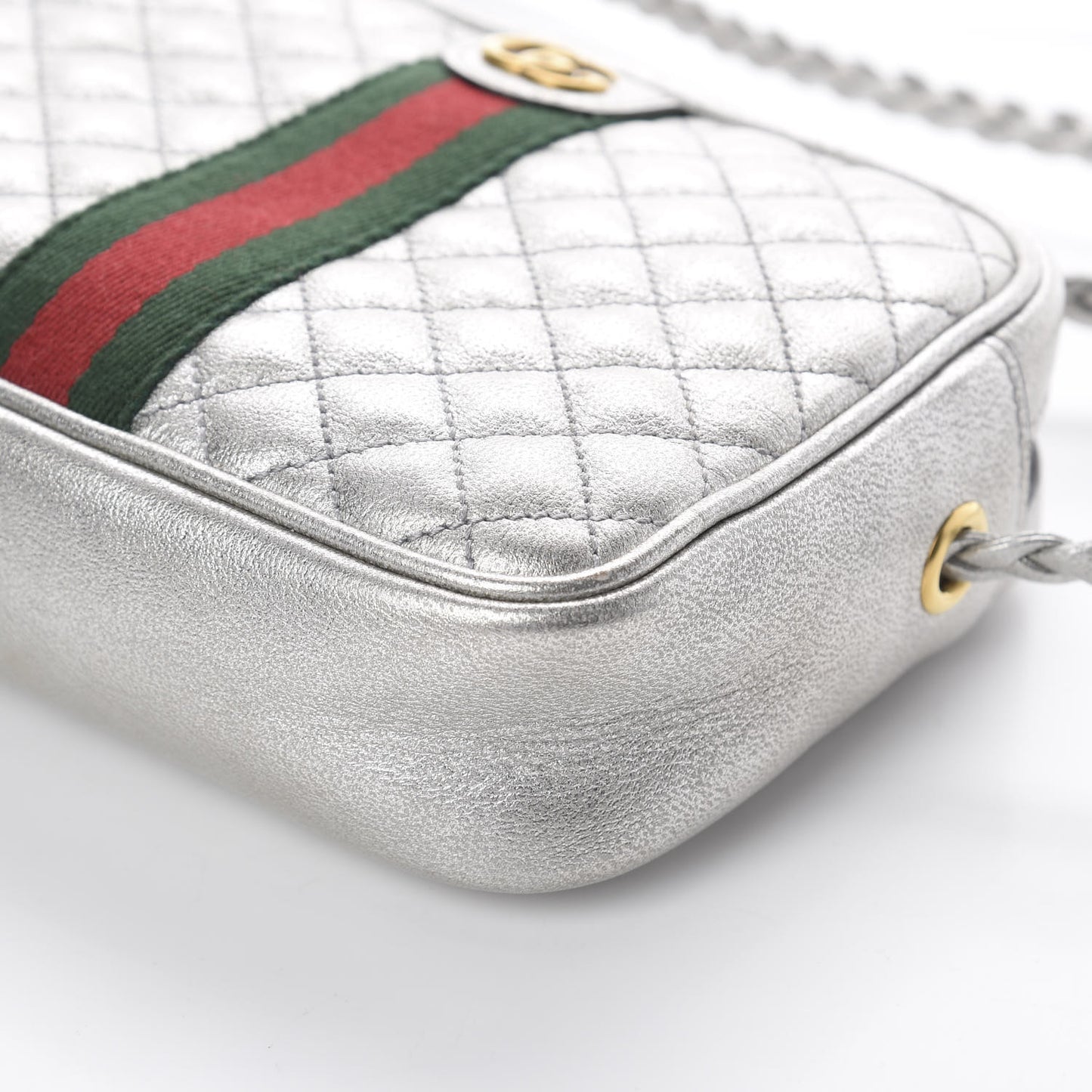Laminated Nappa Web Trapuntata Mini GG Shoulder Bag Argento