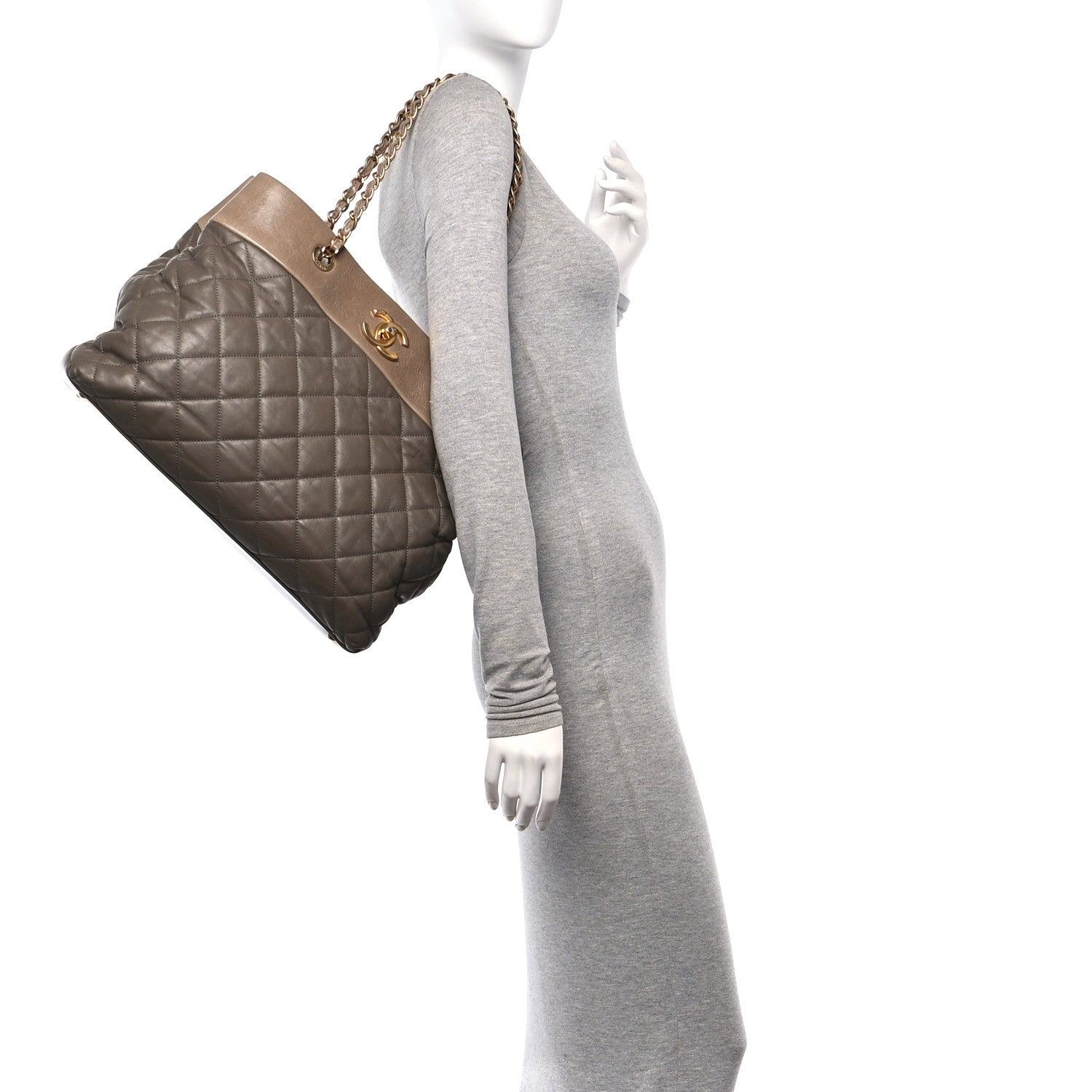 Chanel Calfskin Quilted Large Soft Elegance Tote Beige 2 of 10