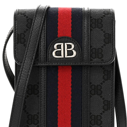Gucci X BALENCIAGA BB Monogram Web Ophidia Phone Crossbody Bag Black 7 of 9