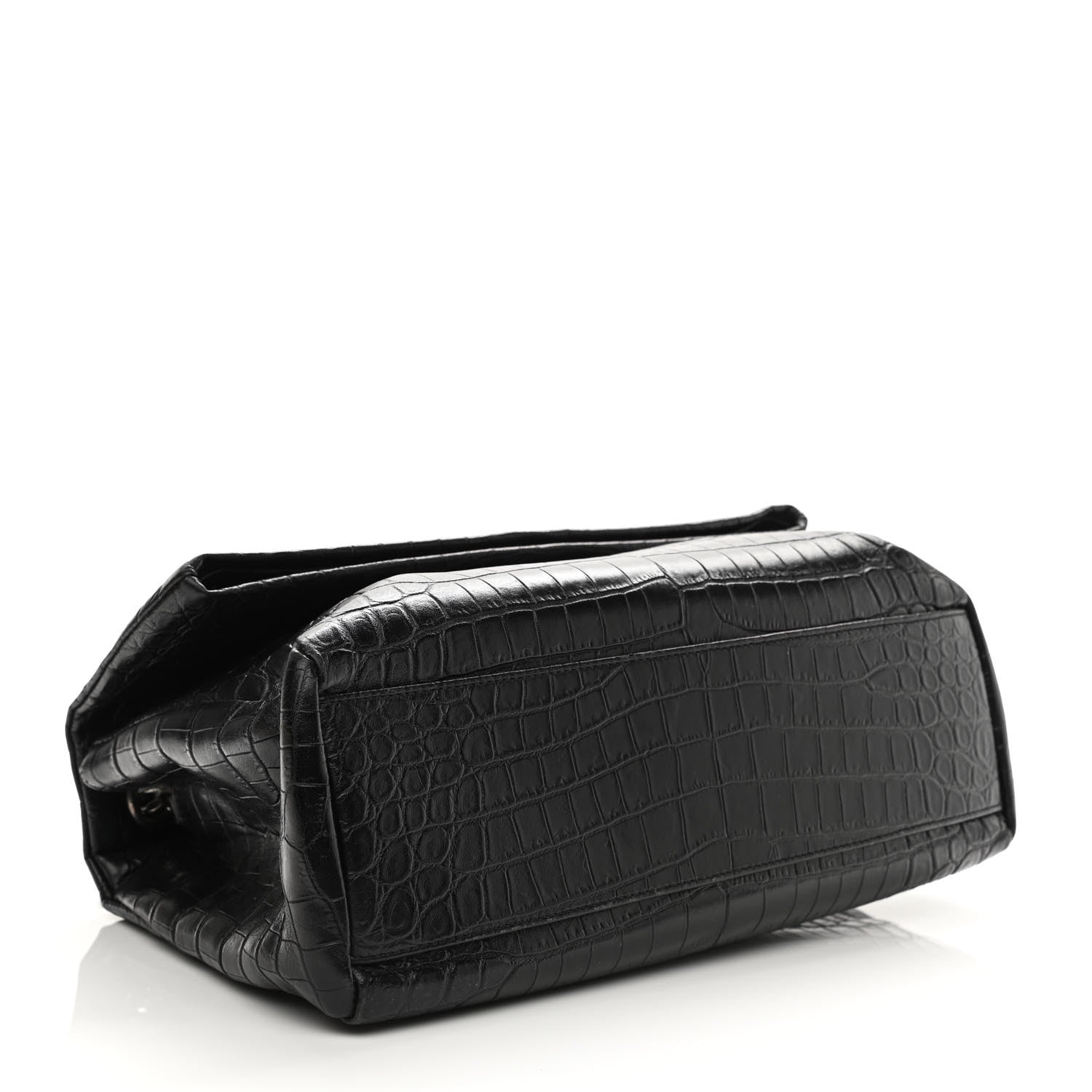 Saint Laurent Calfskin Crocodile Embossed Medium West Hollywood Monogram Fold-Over Black 6 of 23