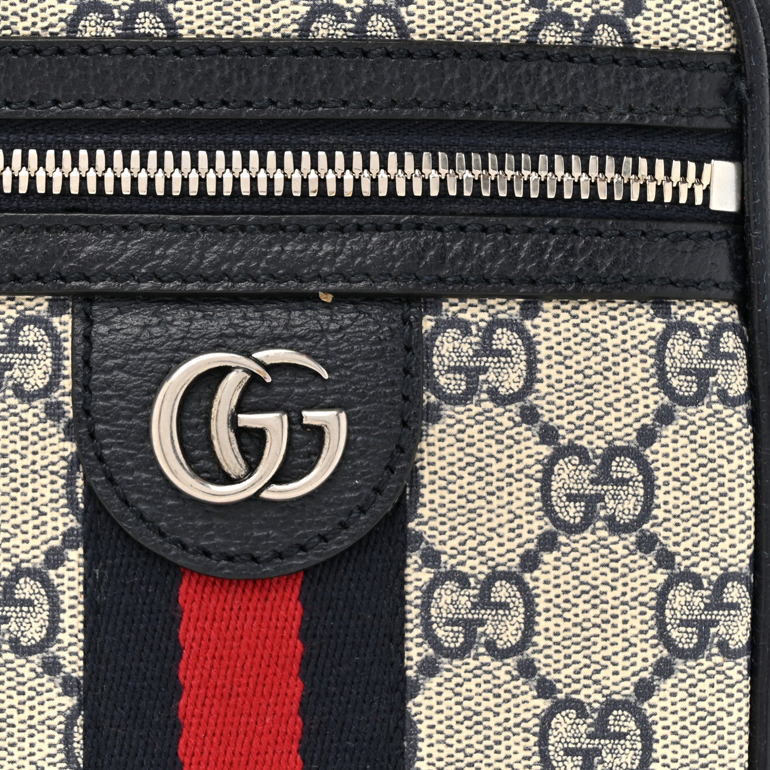 Gucci GG Supreme Monogram Textured Calfskin Web Mini Ophidia Messenger Beige Blue 8 of 11
