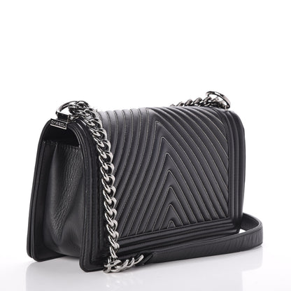 Chanel Calfskin Chevron Quilted Medium Chain Boy Flap Black 2 of 10
