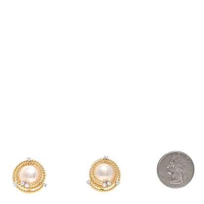 Tiffany 18K Yellow Gold Platinum Diamond Mabe Pearl Schlumberger Clip-On Earrings 2 of 4