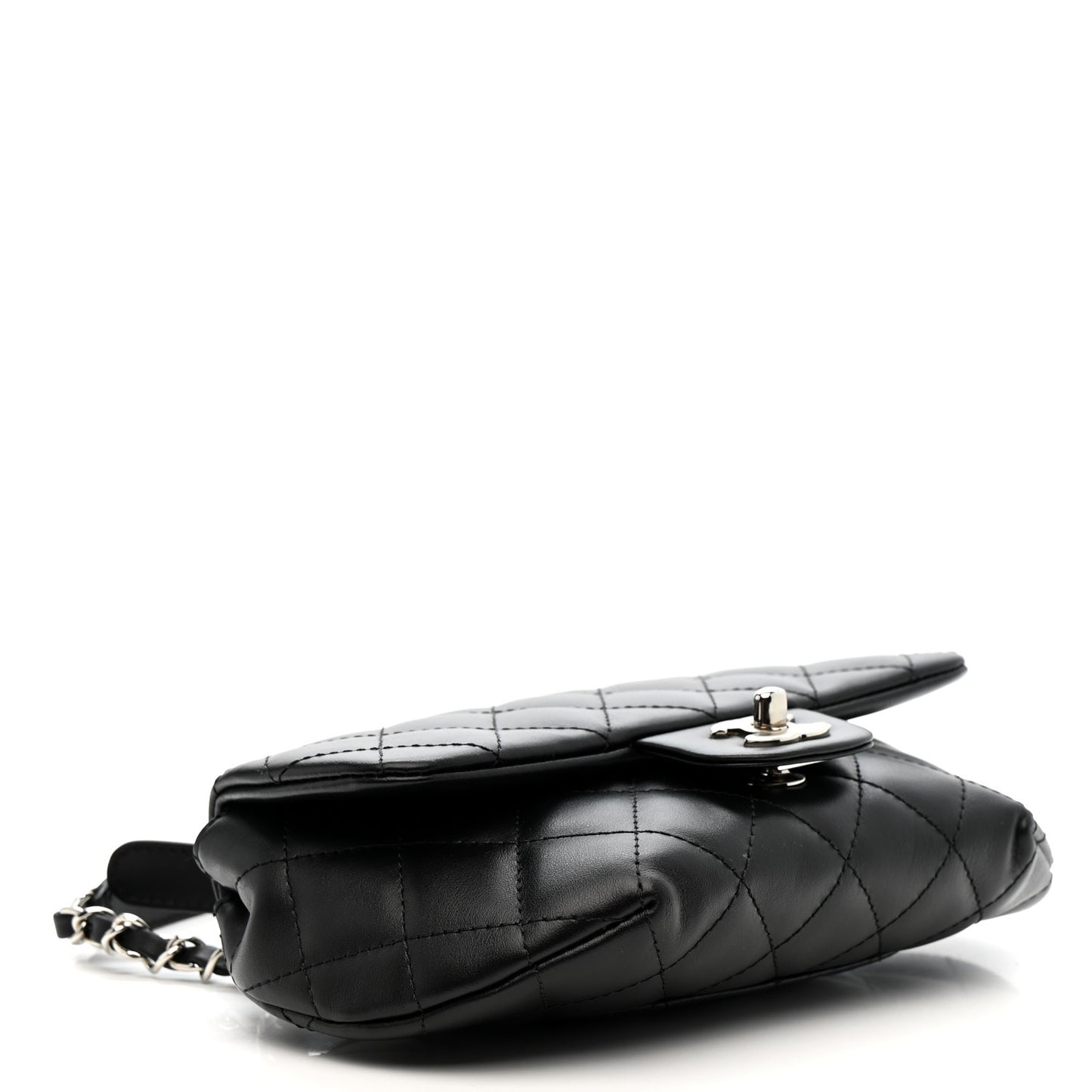 Calfskin Quilted CC Uniform Flap Belt Bag Black