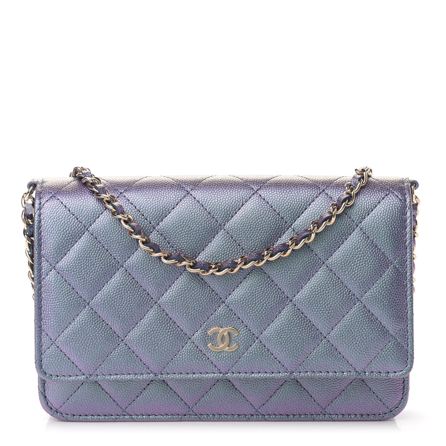 Chanel Iridescent Caviar Quilted Wallet On Chain WOC Dark Blue 1 of 12