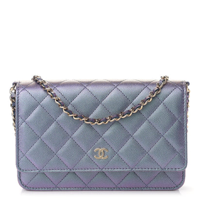 Chanel Iridescent Caviar Quilted Wallet On Chain WOC Dark Blue 1 of 12