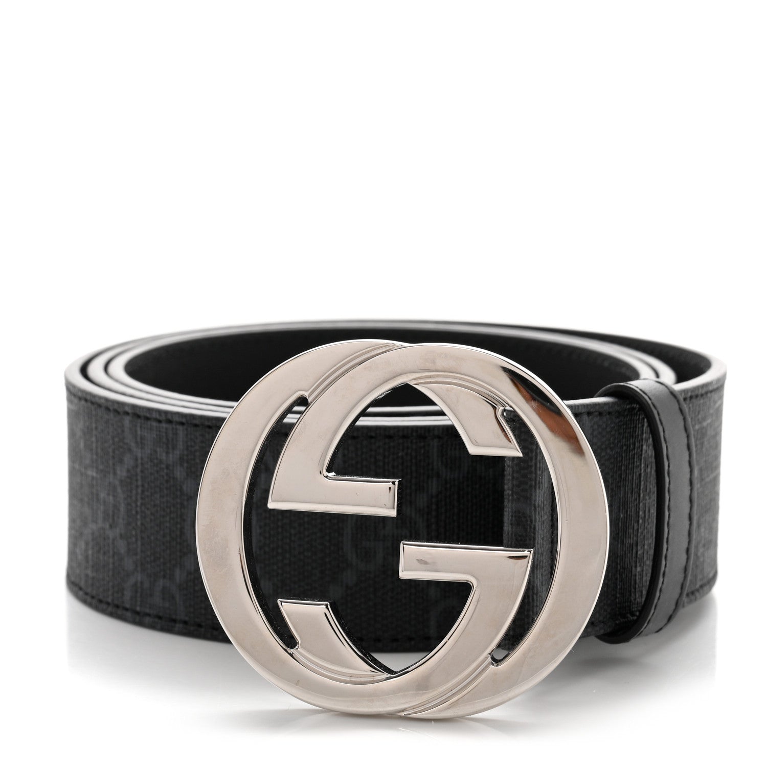 Gucci GG Supreme Monogram Selleria Calfskin Interlocking G 40mm Belt 95 38 Black Grey 1 of 6