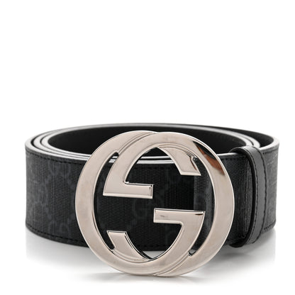 Gucci GG Supreme Monogram Selleria Calfskin Interlocking G 40mm Belt 95 38 Black Grey 1 of 6