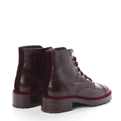 Chanel Calfskin Velvet Pearl Combat Short Boots 39.5 Burgundy 4 of 7