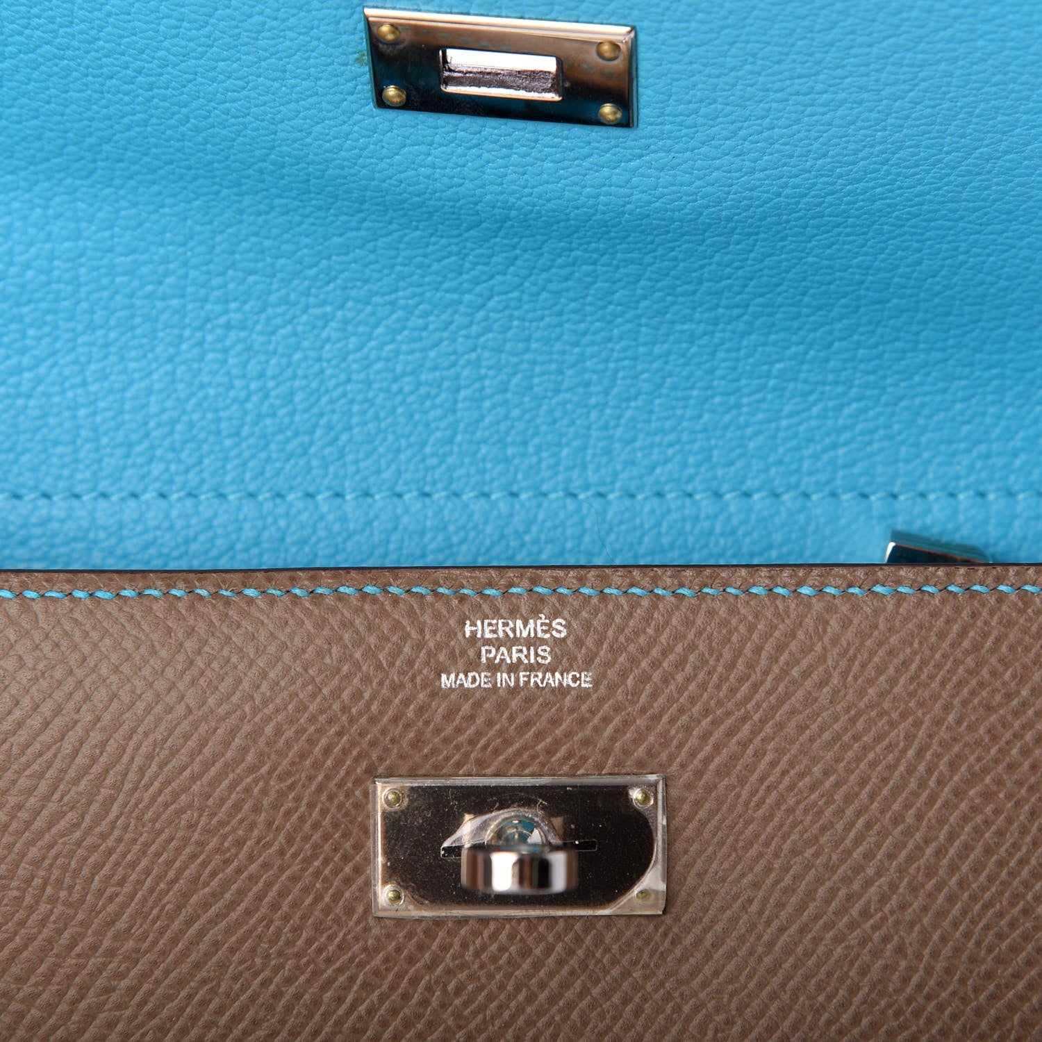 Hermes Epsom Candy Medium Kelly Wallet Etoupe Bleu Azteque 6 of 7