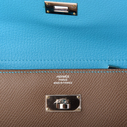 Hermes Epsom Candy Medium Kelly Wallet Etoupe Bleu Azteque 6 of 7
