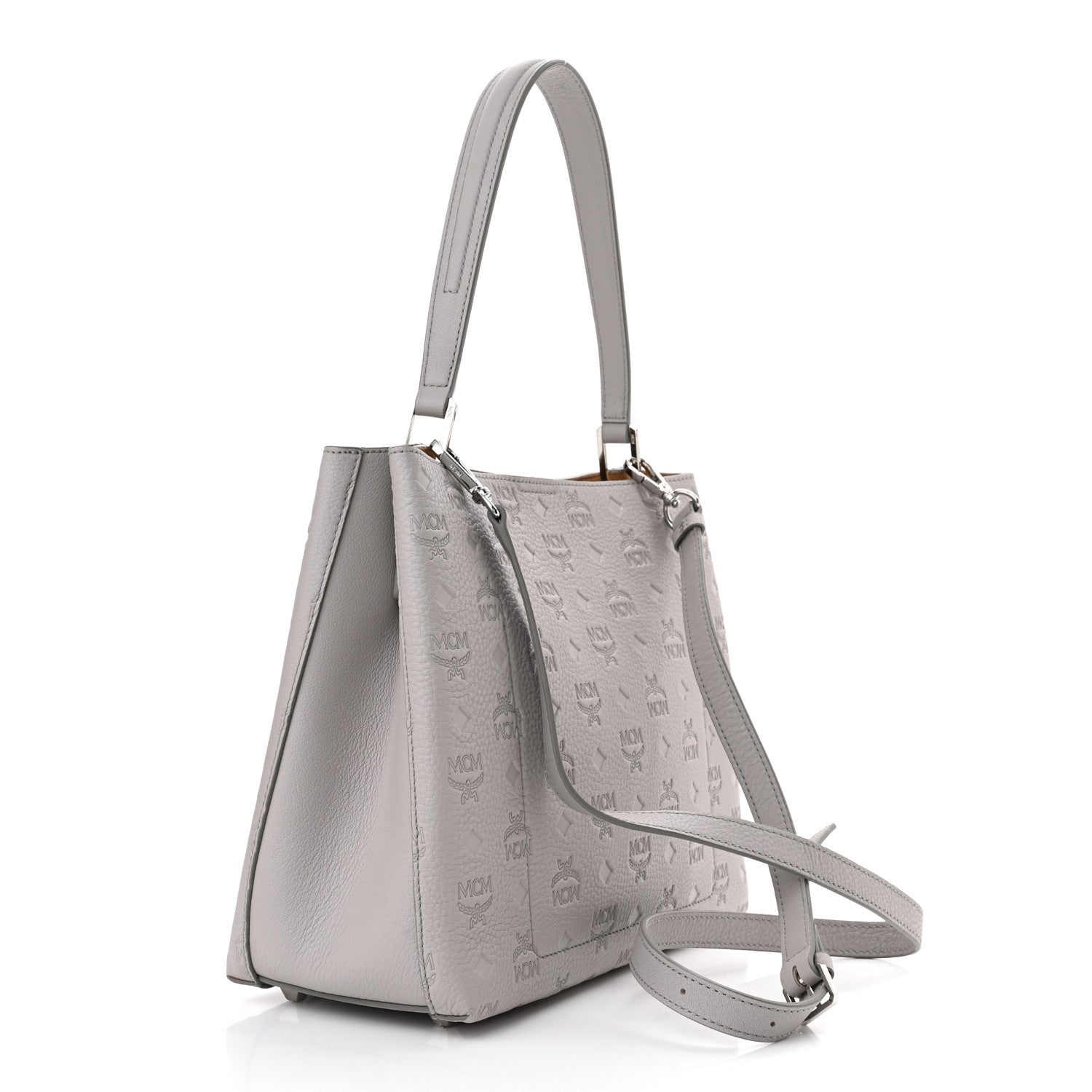 MCM Calfskin Ottomar Monogram Sarah Medium Hobo Dove Grey 3 of 9