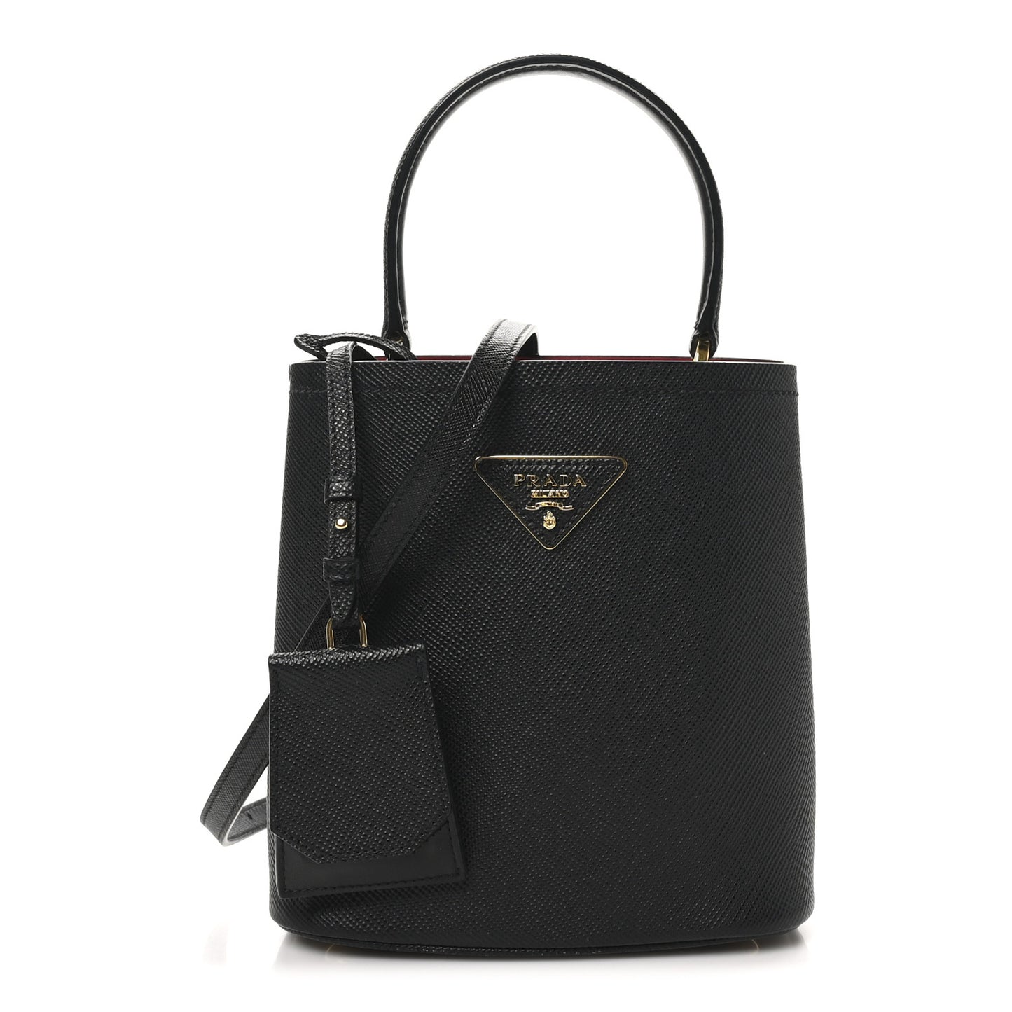 Saffiano Cuir Small Panier Bucket Bag Black Fuoco