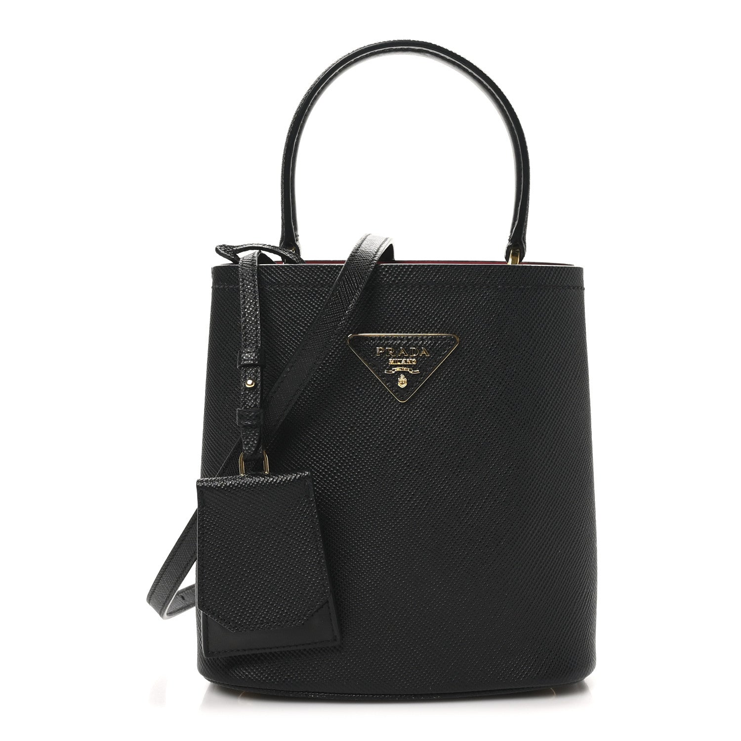 Prada Saffiano Cuir Small Panier Bucket Bag Black Fuoco 1 of 9