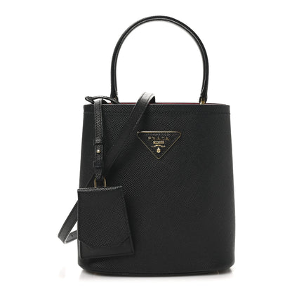 Prada Saffiano Cuir Small Panier Bucket Bag Black Fuoco 1 of 9