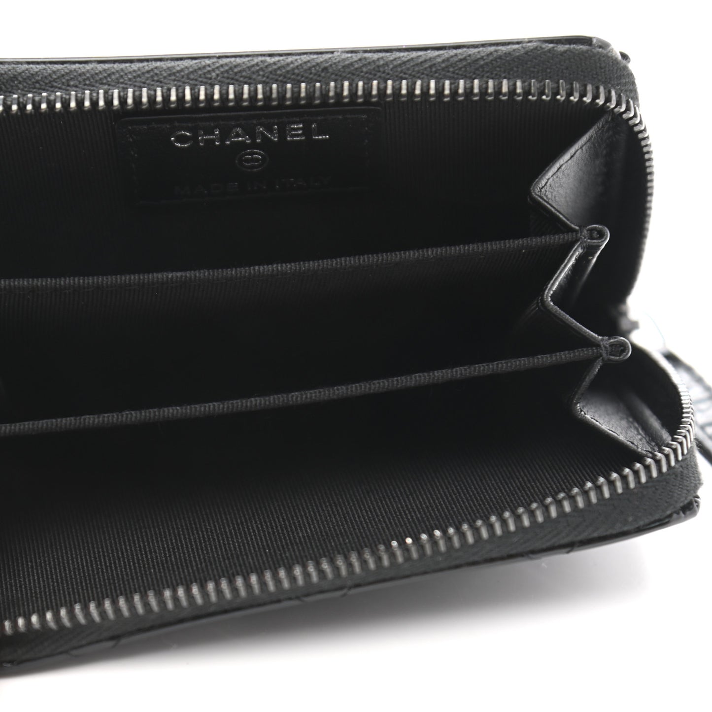 Patent Calfskin Quilted Zip Coin Purse Wallet So Black