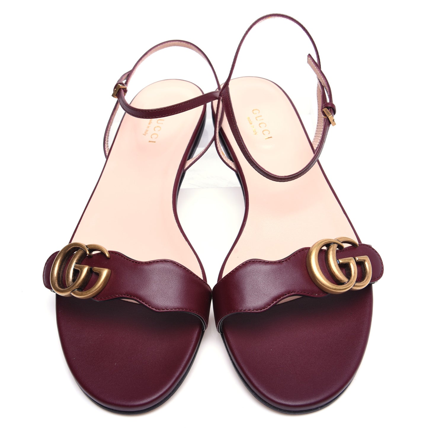 Lifford Calfskin GG Marmont Ankle Wrap Flat Sandals 39 Vintage Bordeaux