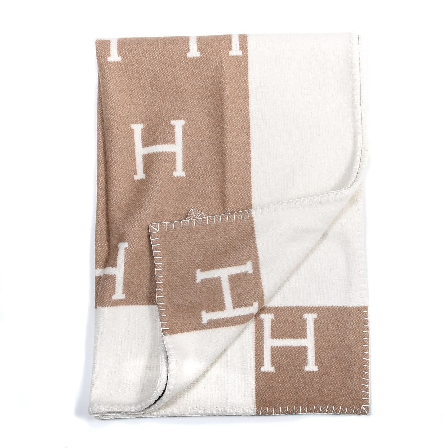 Wool Cashmere Avalon Baby Blanket Noisette Moyen White