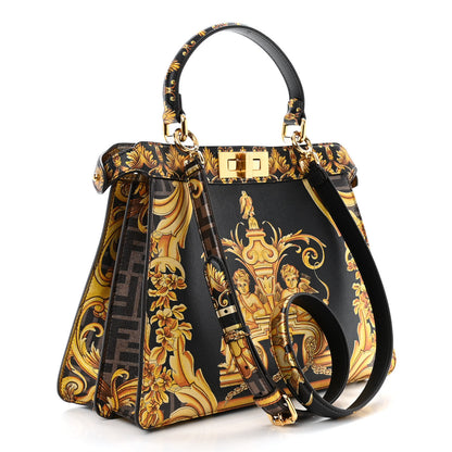 Fendi X VERSACE Vitello Seta Nappa Fendace FF Baroque Medium Peekaboo I SEE U Satchel Tobacco Black Gold 3 of 11