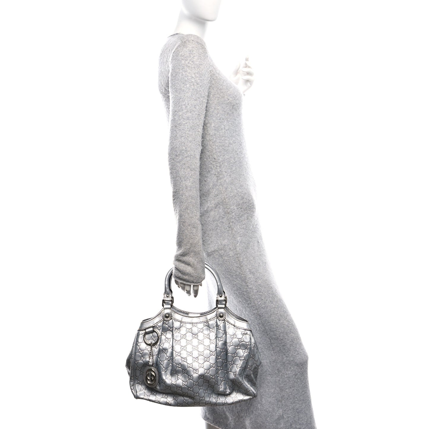 Guccissima Medium Sukey Tote Silver
