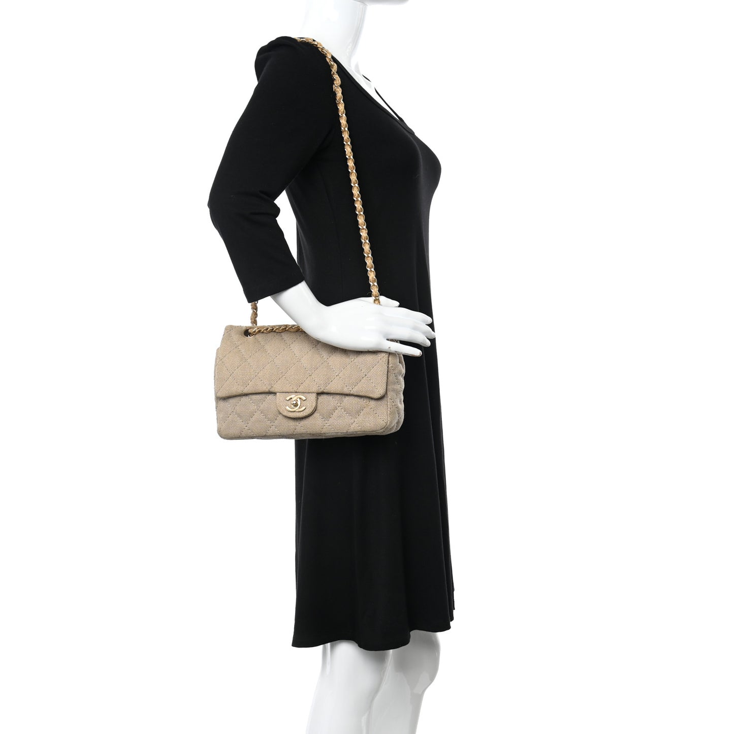 Canvas Quilted Mini Rectangular Flap Beige
