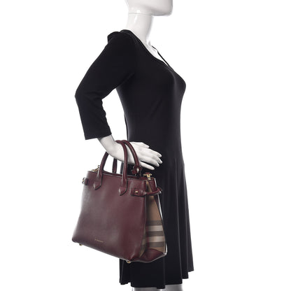 Burberry Grainy Calfskin House Check Medium Banner Tote Mahogany Red 2 of 11