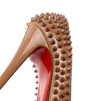 Christian Louboutin Patent Lady Peep Spikes 150 Pumps 37 Nude 9 of 10