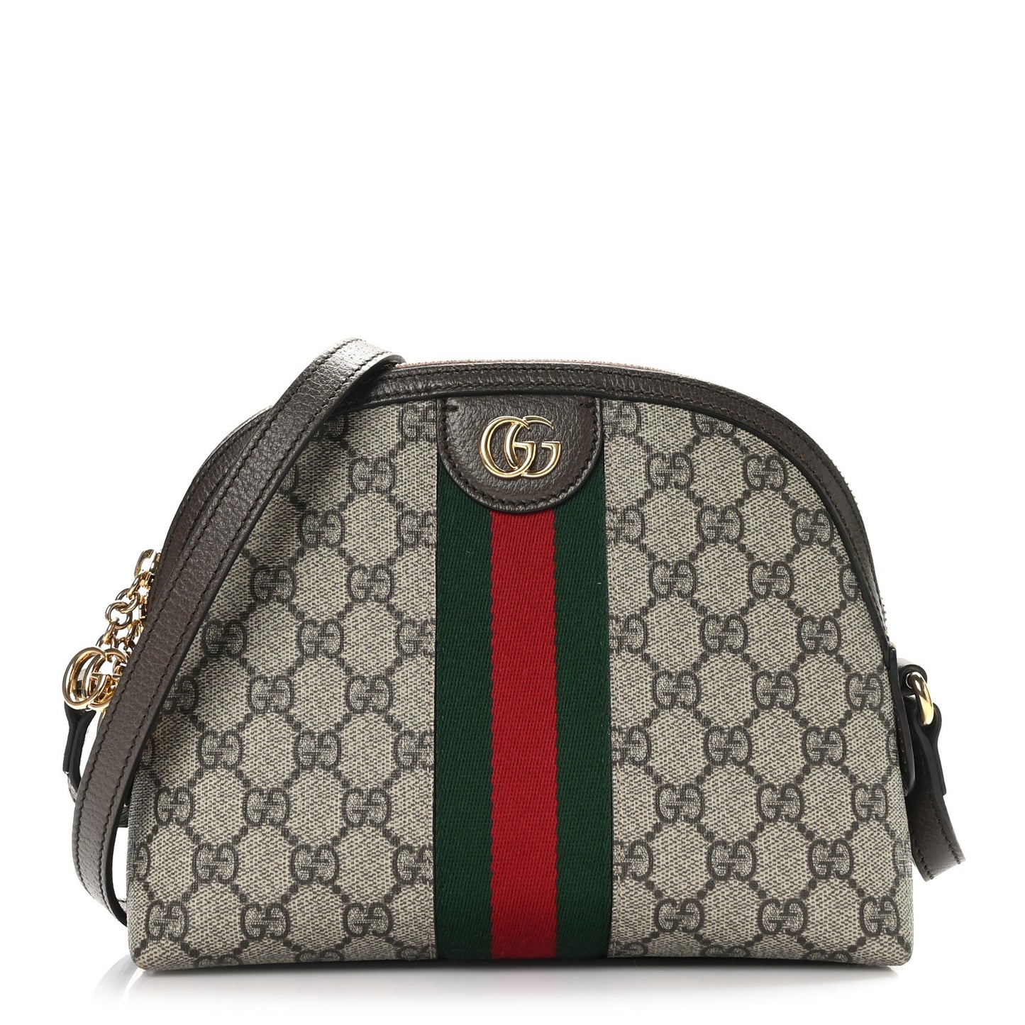 GG Supreme Monogram Textured Dollar Calfskin Web Small Ophidia Dome Shoulder Bag Beige Ebony New Acero