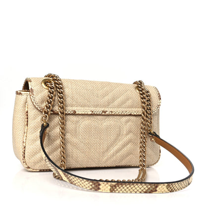 Gucci Raffia Elaphe Matelasse Small GG Marmont Shoulder Bag Natural Cream Brown 3 of 9