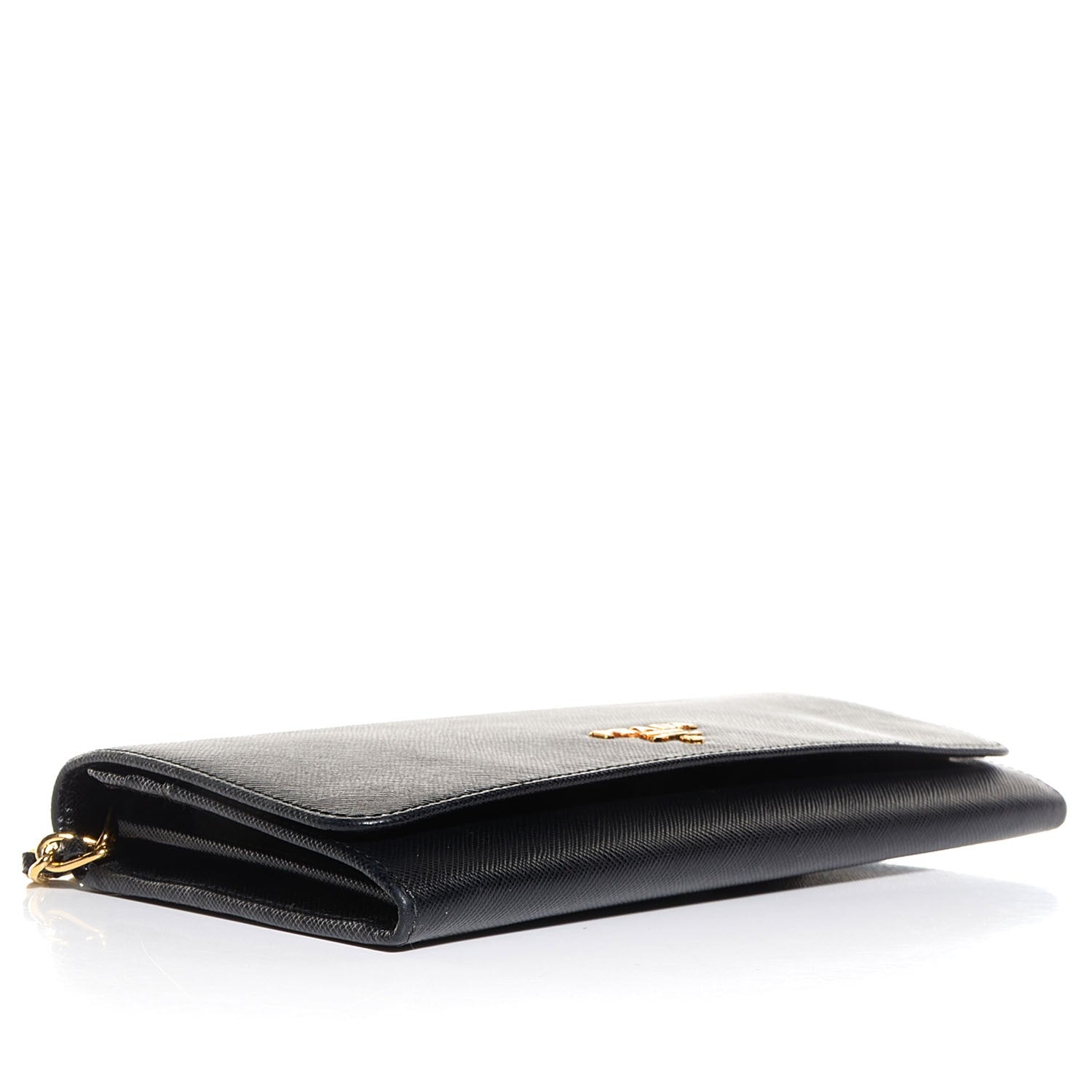 Prada Saffiano Metal Oro Chain Wallet Nero Black 4 of 10