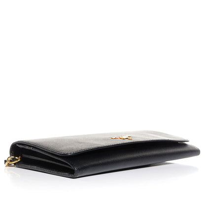 Prada Saffiano Metal Oro Chain Wallet Nero Black 4 of 10