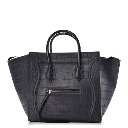 Celine Crocodile Embossed Nubuck Medium Phantom Luggage Navy 1 of 24