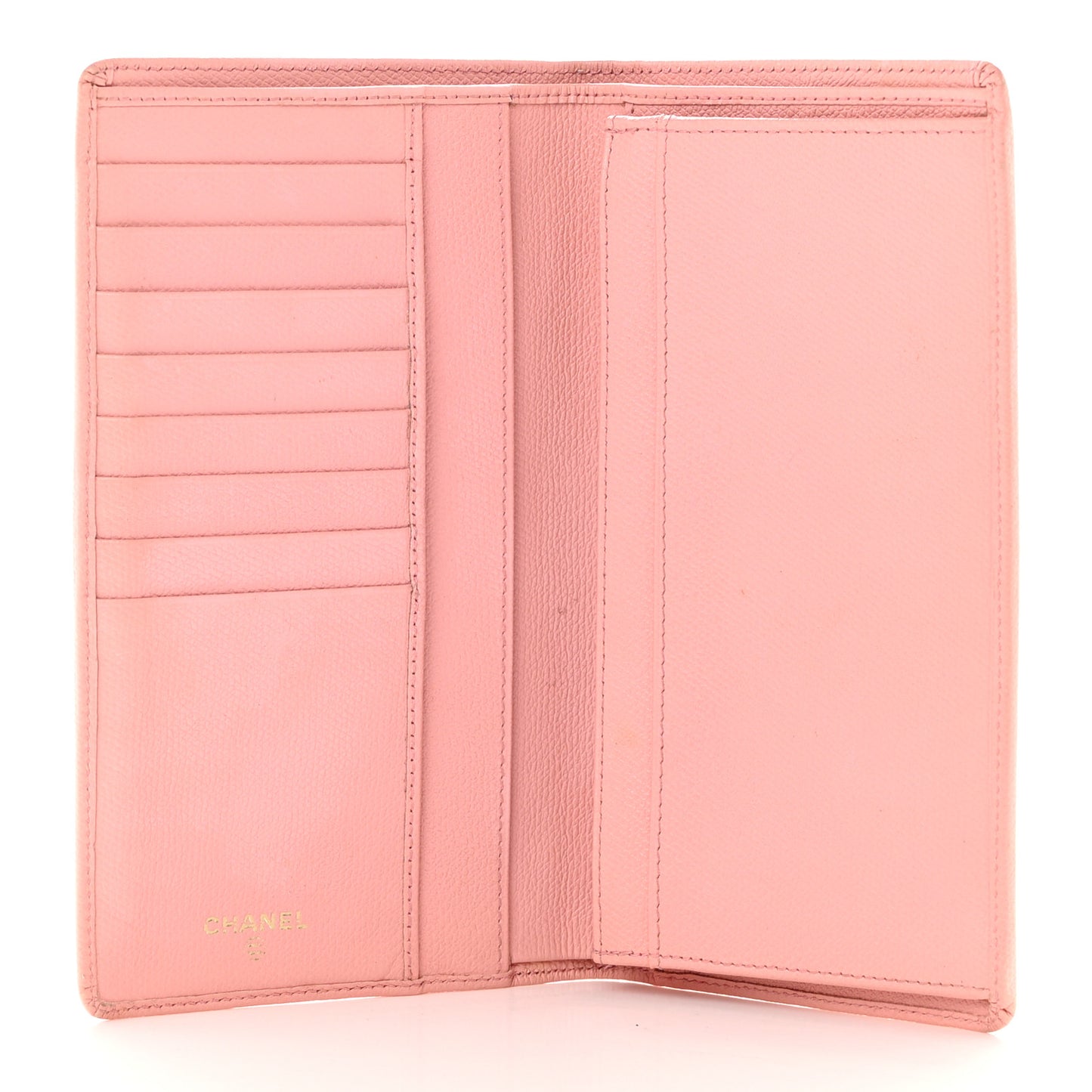 Grained Calfskin CC Button Yen Wallet Pink