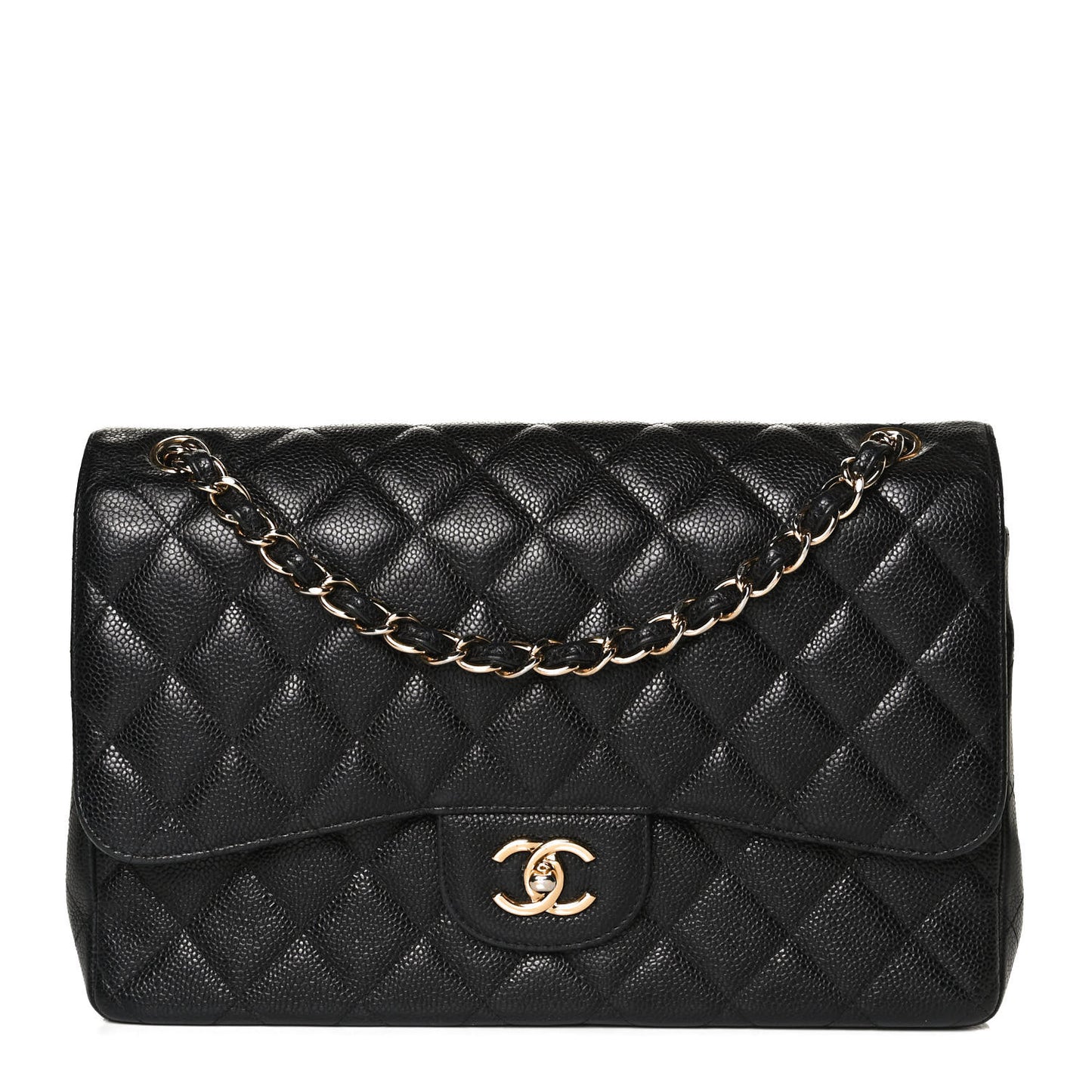 Caviar Quilted Jumbo Double Flap Black
