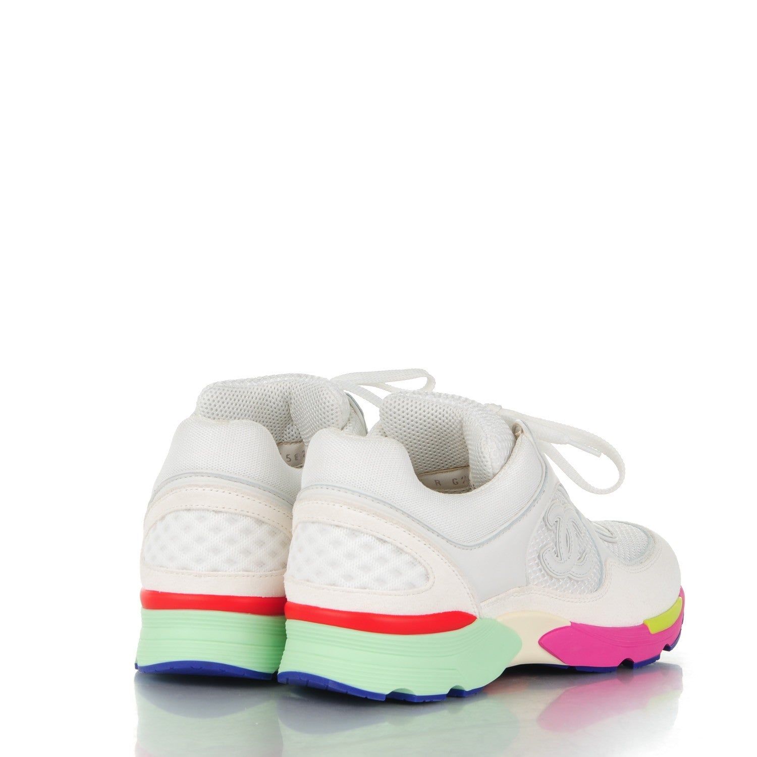 Chanel Suede Calfskin CC Sneakers 38.5 White Pink Green 4 of 7
