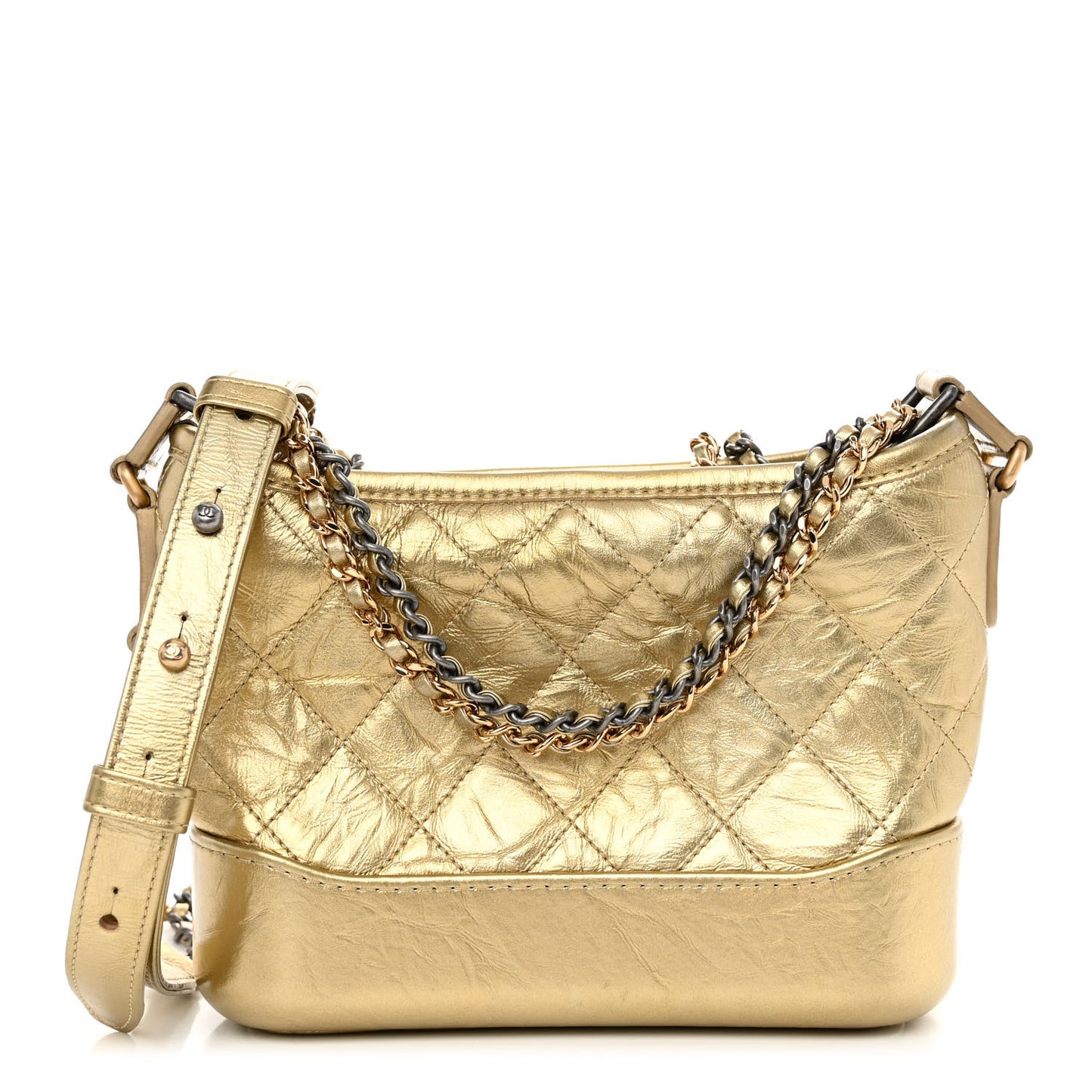 Metallic Aged Calfskin Quilted Small Gabrielle Hobo Gold