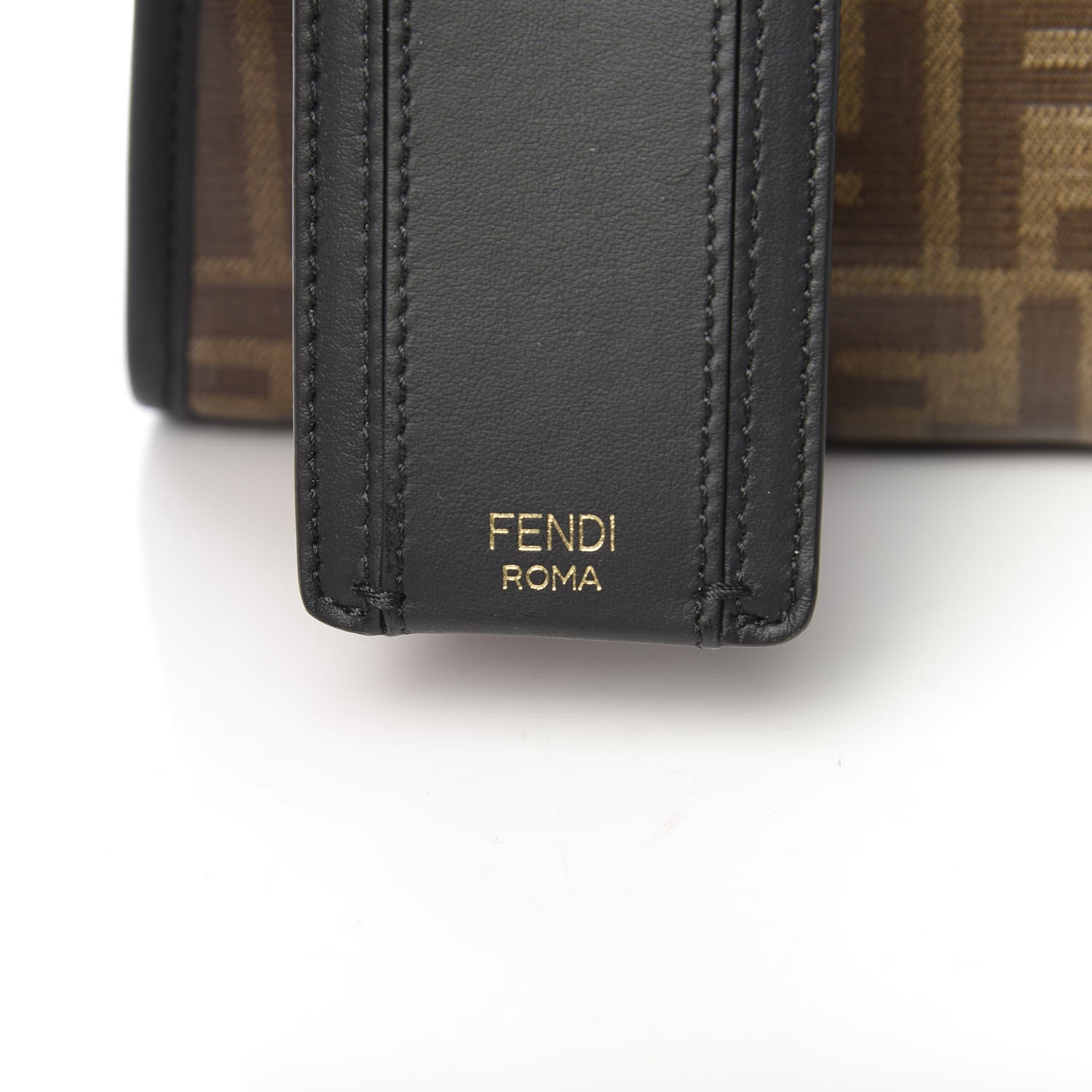 Fendi Glazed Fabric Vitello Century FF 1974 Stamp Patch Mini Peekaboo Defender Cover Mogano Panna Black 8 of 8