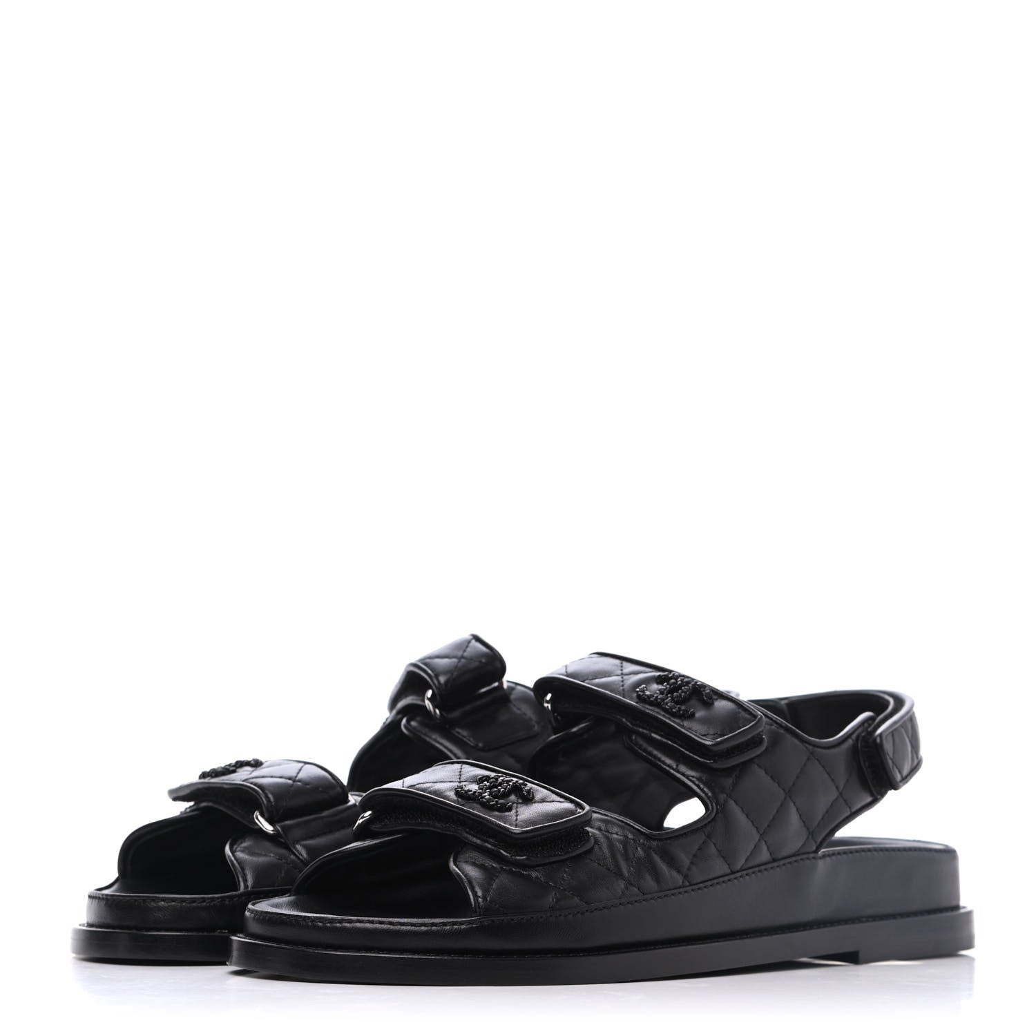 Chanel Lambskin Velcro Dad Sandals 38.5 Black 3 of 9