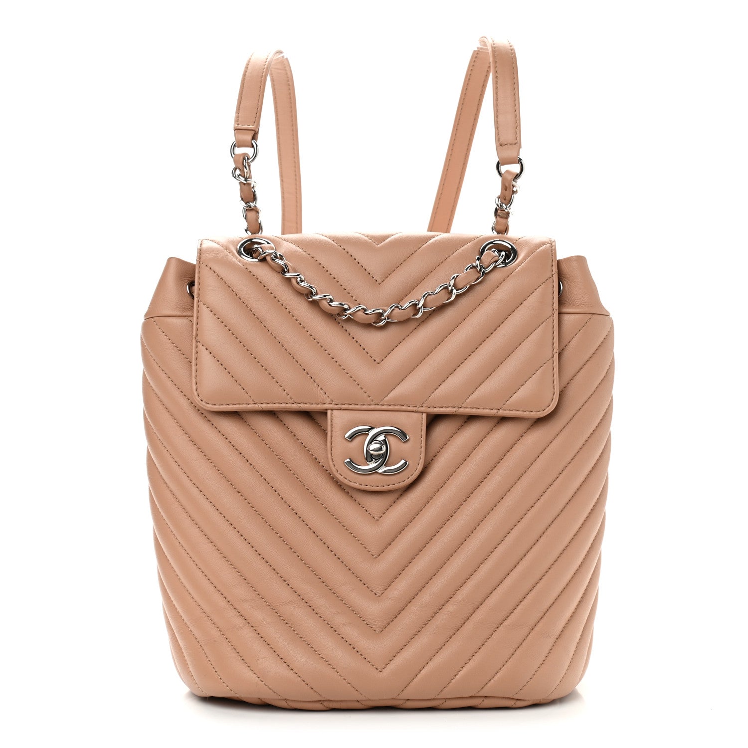 Chanel Calfskin Chevron Quilted Small Urban Spirit Backpack Beige 1 of 12