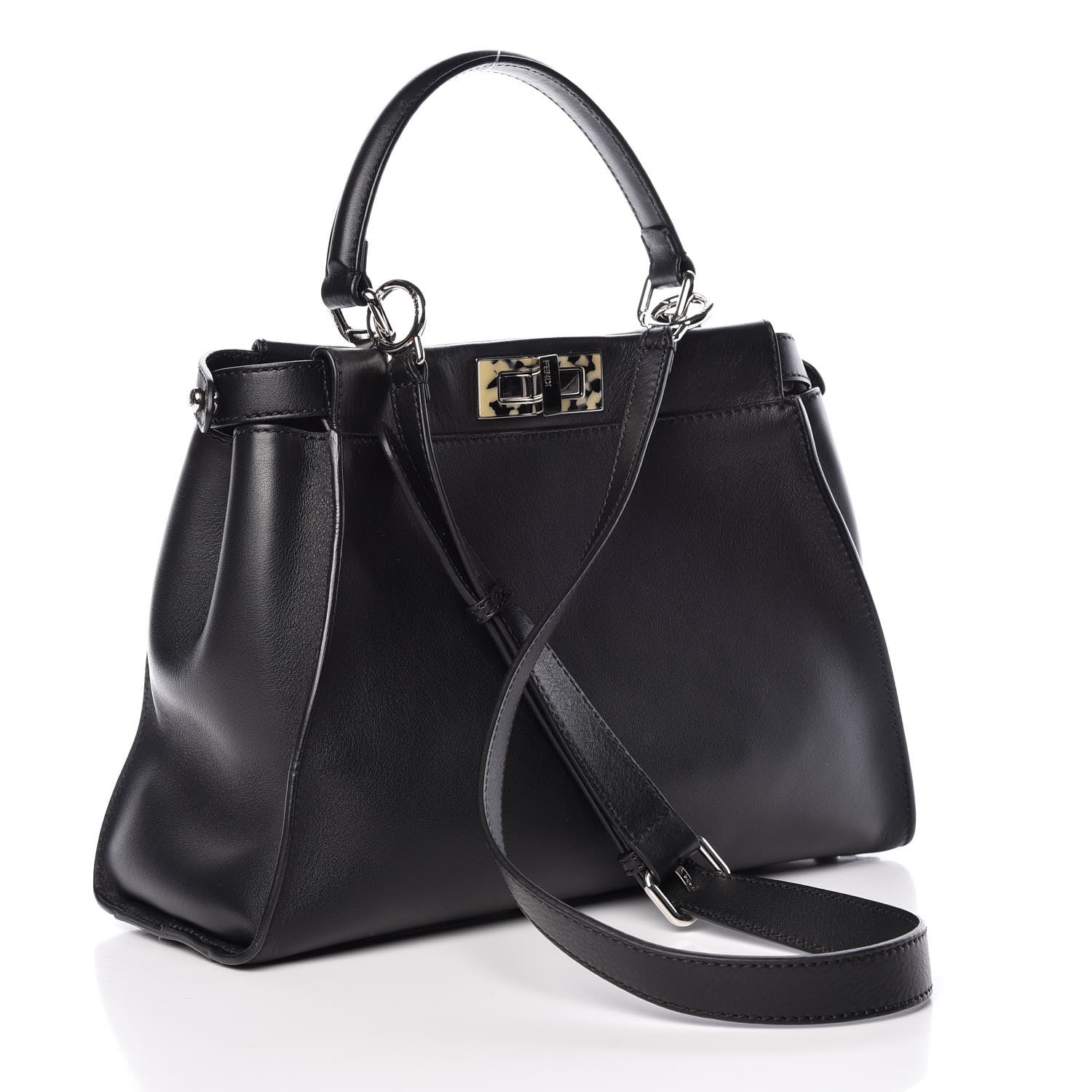 Fendi Vitello Dolce Shiny Nappa Plexglass Granite Medium Peekaboo Iconic Satchel Black 4 of 14