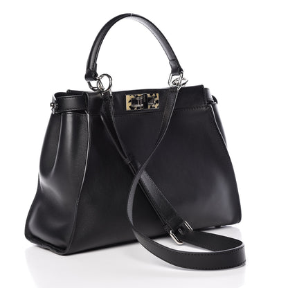 Fendi Vitello Dolce Shiny Nappa Plexglass Granite Medium Peekaboo Iconic Satchel Black 4 of 14