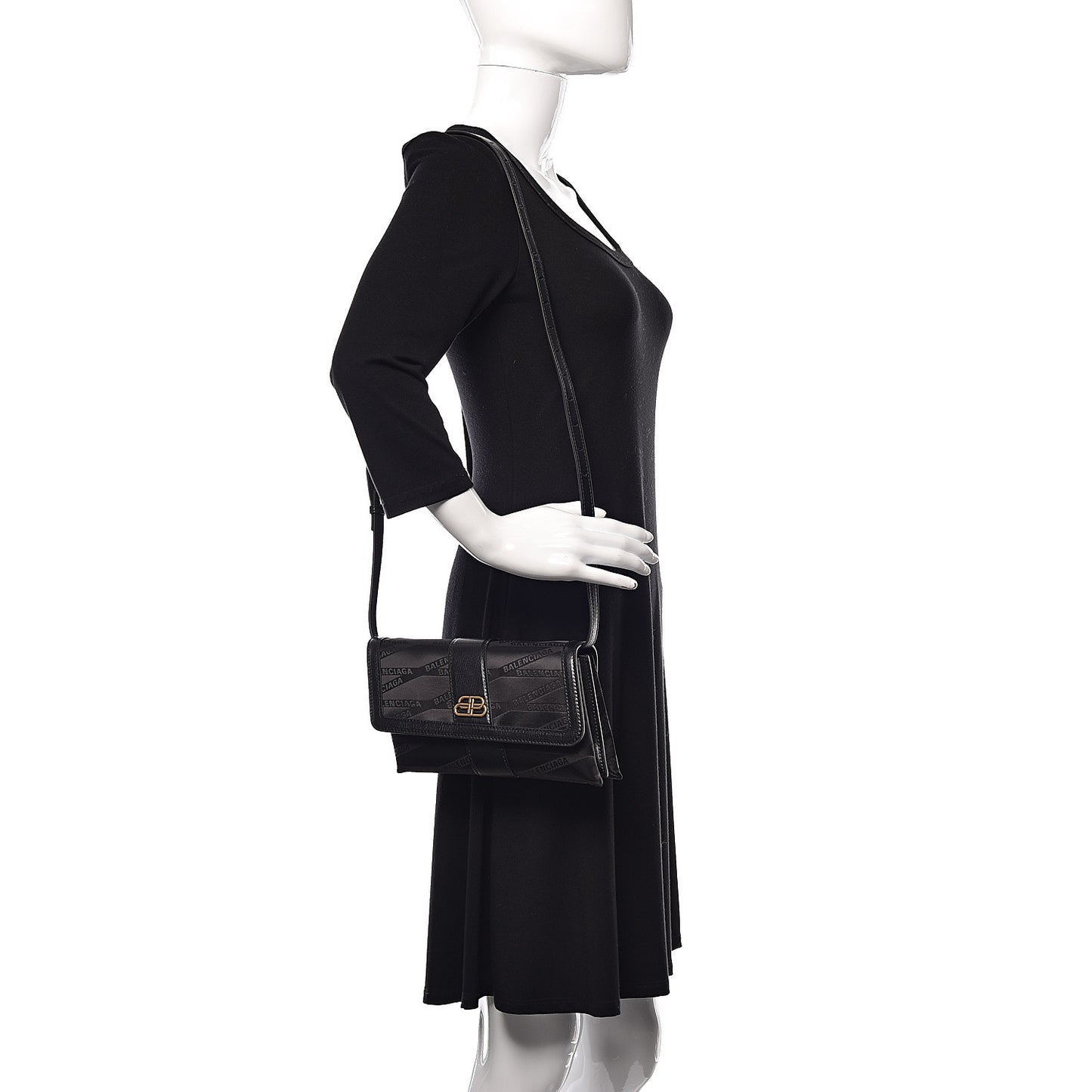 Jacquard Nylon Calfskin Shift Wallet On Strap Black