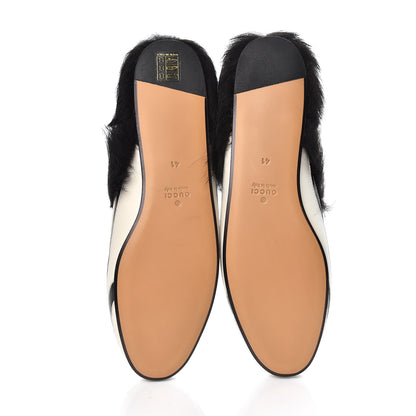 Gucci Malaga Kid Fur Zebra Inlay Womens Princetown Slippers 41 Mystic White Black 5 of 10