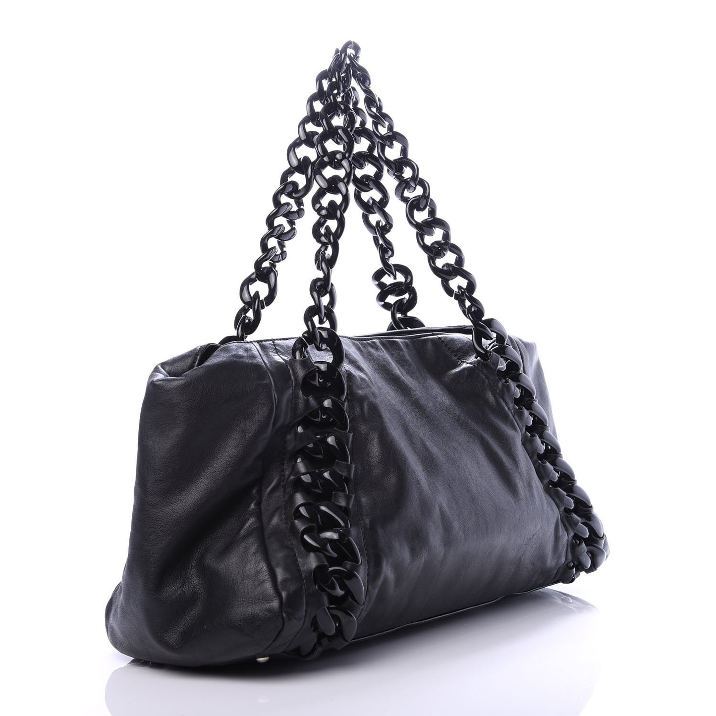 Calfskin Modern Chain Rhodoid East West Tote Black