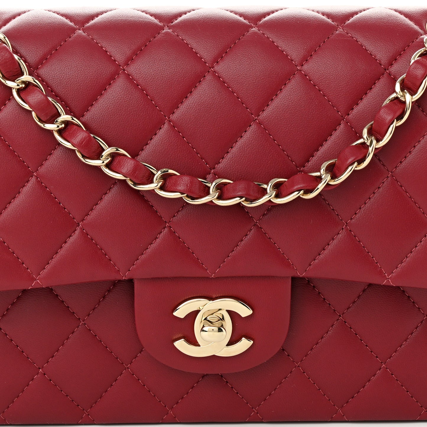 Lambskin Quilted Medium Double Flap Burgundy
