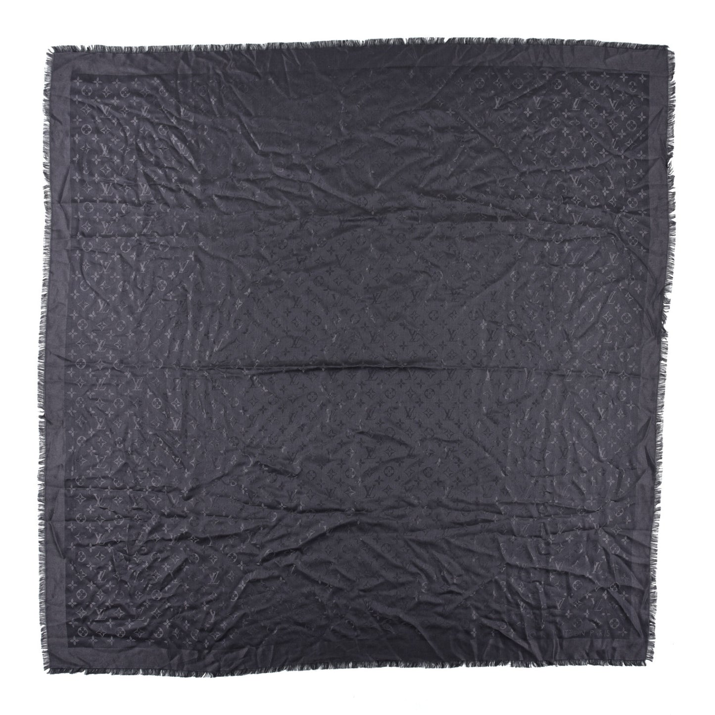 Silk Wool Monogram Shawl Charcoal Grey