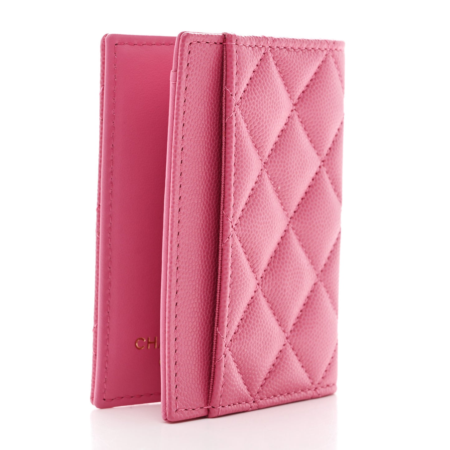 Caviar Quilted Card Holder Wallet Pink