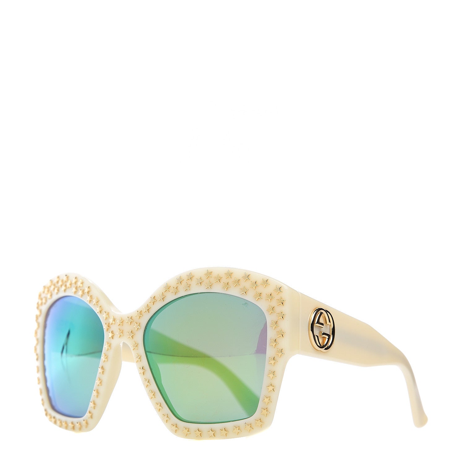 Gucci Square Frame Star Sunglasses GG 3870/S Ivory Gold 1 of 7