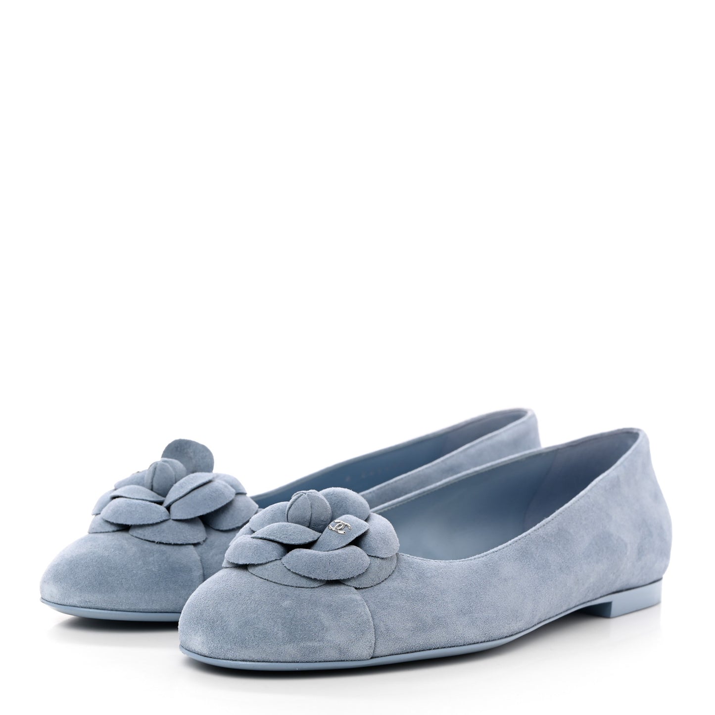Suede Cap Toe Camellia Ballerina Flats 41 Light Blue