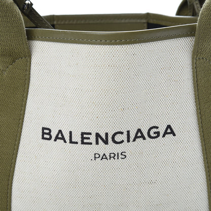 Balenciaga Cotton Canvas Calfskin Navy Cabas XS Natural Green 10 of 16